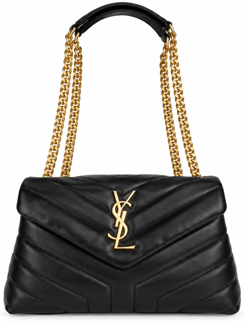 Saint Laurent Black Quilted Leather Shoulder Bag with Gold Hardware